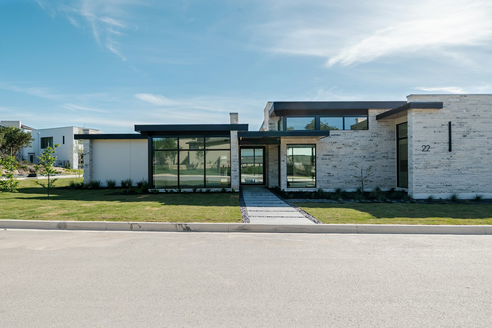 Custom home exterior at dusk